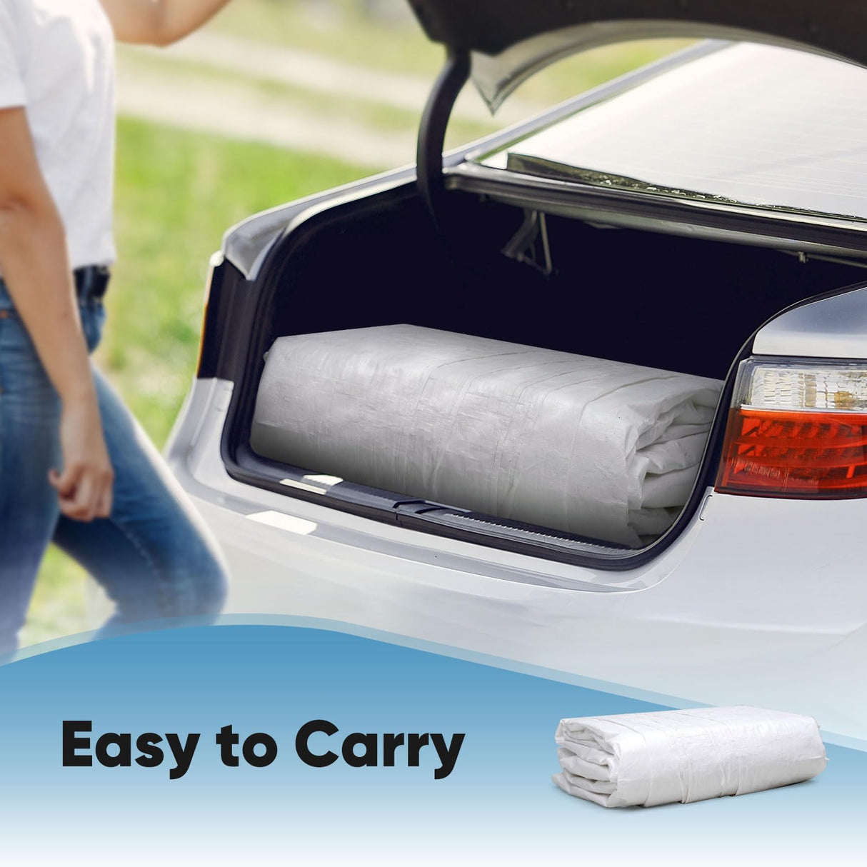 ADVANCE OUTDOOR Replacement Top Cover Tarp for 12x20 ft Carport Canopy with Ball Bungees, White, One Roof Only ADVANCE OUTDOOR