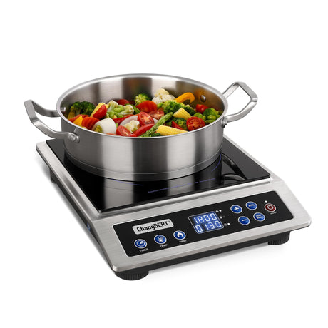 ChangBERT Portable Induction Cooktop, NSF Certified Pro Induction Hot Plate, Powerful 1800W with Large 8" Heating Coil, 18/10 Commercial Grade Stainless Steel, 18 Temp Settings Countertop Burner CHANGBERT