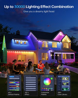 ASAHOM AI Permanent Outdoor Lights S107B, 100FT with 72 RGBCW LED Lights and Dual Output, 30,000 Lighting Effect Combination, IP67 Waterproof for House Halloween Christmas and Daily Decoration, White ASAHOM