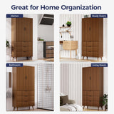 FONTOI Storage Cabinet, Kitchen Pantry Storage Cabinet with 3 Drawers 2 Doors, Wood Cupboard with Adjustable Shelves & Fluted Panel Design, Tall Home Storage for Living Room, Kitchen, Walnut FONTOI