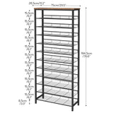 HOOBRO 12-Tier Shoe Rack, Large Capacity Shoe Storage Organizer for 35-45 Pairs of Shoes, Standing Shoe Shelf with Slanted Shelves, for Entryway, Closet, Hallway, Rustic Brown and Black BF51XJ01 HOOBRO