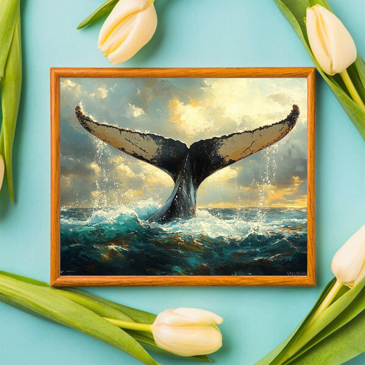 VNUIEHG Paint by Numbers, Whale Tail Splashing Through The Water, 16x20 Inch Drawing with Brushes Winter Home Decor Christmas Gifts (Without Frame) VNUIEHG