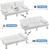 Yaheetech Convertible Sofa Bed Adjustable Couch Sleeper Modern Faux Leather Home Recliner Reversible Loveseat Folding Daybed Guest Bed, Removable Armrests, Cup Holders, 3 Angles, 772lb Capacity, White Yaheetech