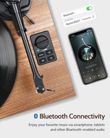 1 by ONE Bluetooth Turntable HiFi System with 36 Watt Bookshelf Speakers, Patend Designed Vinyl Record Player with Magnetic Cartridge, Bluetooth Playback and Auto Off 1byone