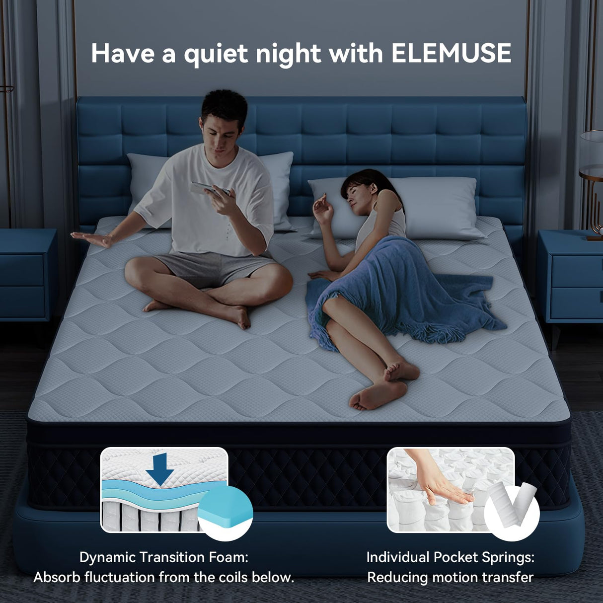 ELEMUSE 10 Inch King Mattress in a Box, Memory Foam Hybrid Mattress with Individually Pocketed Springs for Isolate Motion, Pressure Relief, CertiPUR-US Certified ELEMUSE