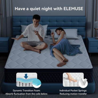 ELEMUSE 10 Inch King Mattress in a Box, Memory Foam Hybrid Mattress with Individually Pocketed Springs for Isolate Motion, Pressure Relief, CertiPUR-US Certified