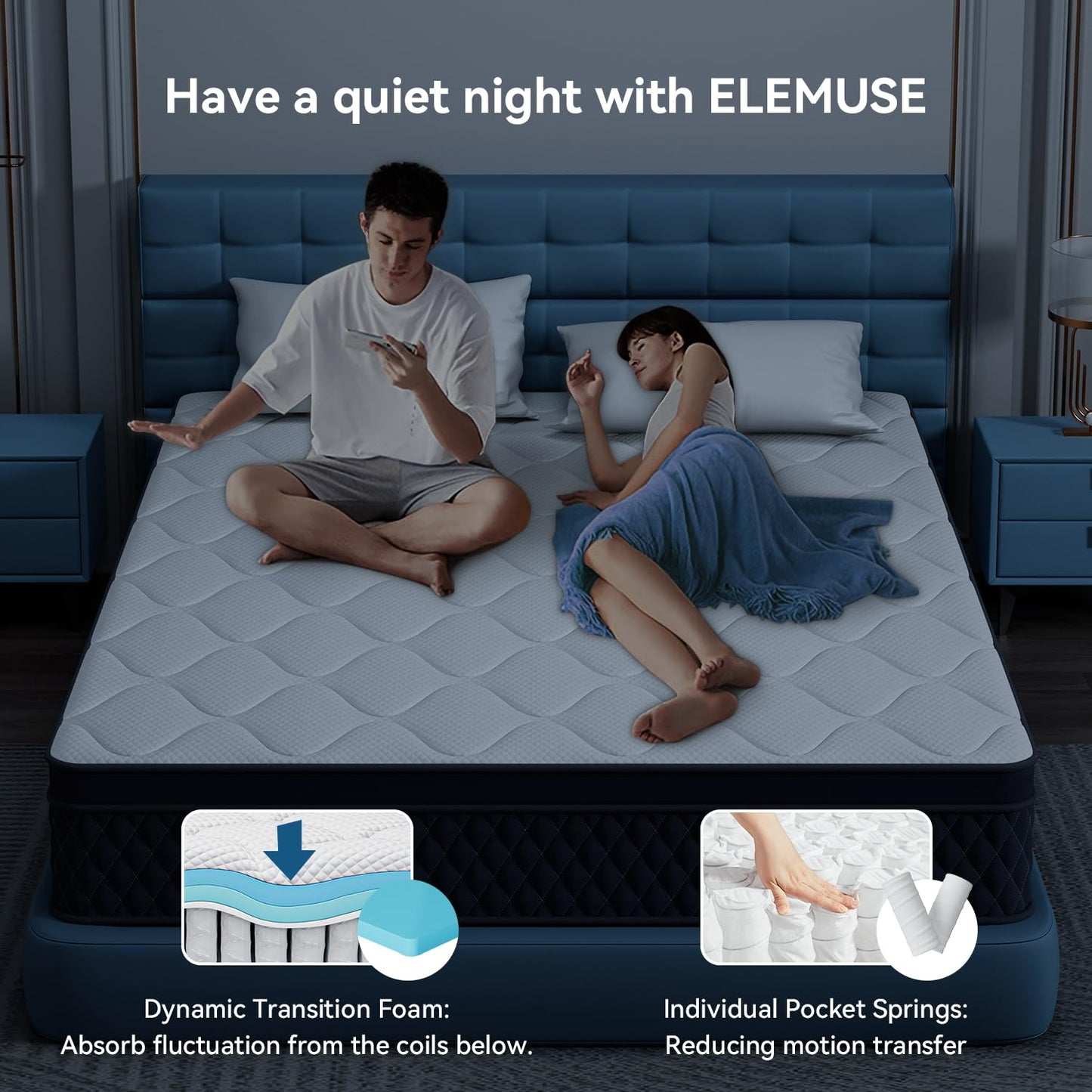 ELEMUSE 12 Inch Full Mattress in a Box, Memory Foam Hybrid Mattress with Individually Pocketed Springs for Isolate Motion, Pressure Relief, CertiPUR-US Certified