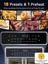 Kitchen Elite Air Fryer French Door Oven,15.8 Qt Toaster Oven Countertop Combo,18 Presets & 1 Preheat & Light, Airfryer Basket,Wire Rack,Baking Pan,Crumb Tray,Compact Design,Stainless Steel,Small Kitchen Elite