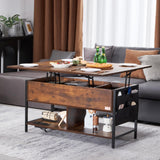 VEVOR 4-in-1 Lift Top Coffee Table with USB/Power Outlet/LED Light, Multi-Function Convertible Coffee Table with Storage and Hidden Compartment, Converts to Dining Table for Living Room, Home Office VEVOR