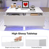 GlowSpark LED Coffee Table, LED Coffee Tables for Living Room, High Gloss Coffee Table with 16 Colors LED Lights, Modern White Coffee Table with Drawers, 4 Flashing Modes, Buletooth Control GlowSpark