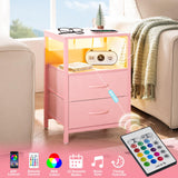 Yoobure Nightstand with Charging Station, LED Night Stand with Fabric Drawers and Storage Shelf for Bedroom, Nightstands Bedside Tables with USB Ports & Outlets, Small Night Stands, Bed Side Table Yoobure