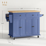 HOMCOM Kitchen Island on Wheels, Rolling Cart with Rubberwood Top, Spice Rack, Towel Rack and Drawers for Dining Room, Navy Blue HOMCOM