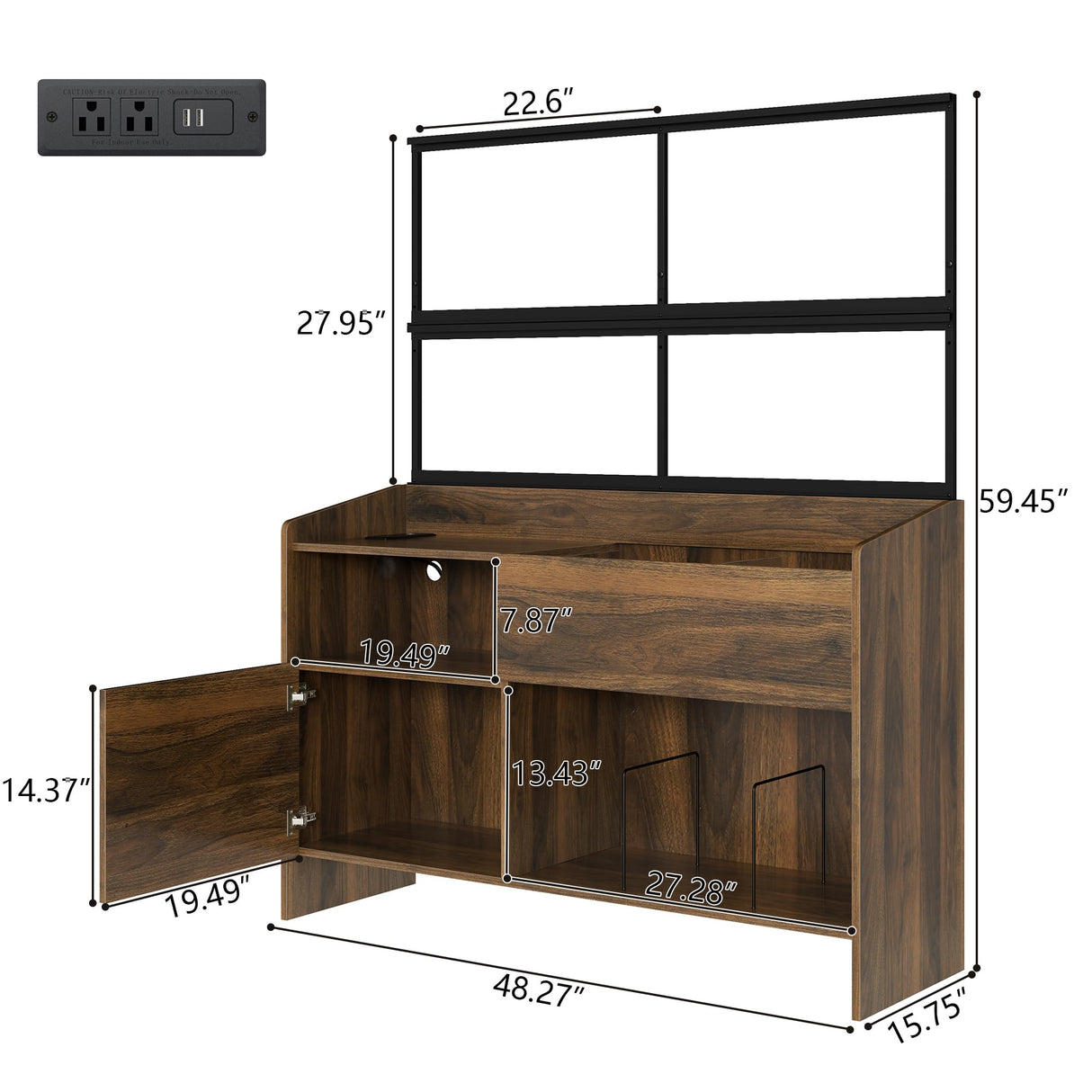 Gyfimoie Upgraded Large Record Player Stand, Mid-Century Turntable Stand with Power Outlet, Large Record Player Table Holds Up to 500 Albums, Vinyl Storage Cabinet Display Shelf for Living Room (Walnut) Gyfimoie