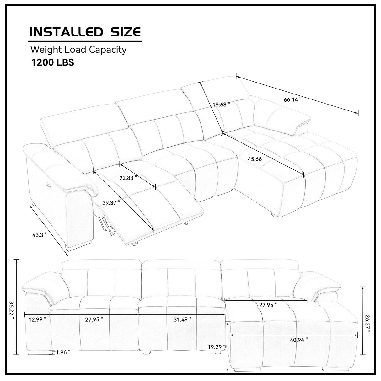Luxury Power Reclining Motion Sectional Sofa, Oversized Living Room Convertible Sofa&Couch Leather Upholstered Padded Armrests Tufted Couch W/Wide Chaise Daybed,USB Ports and Adjustable Headrests FANYE