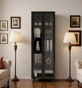 TUSY 70.9“ H Display Cabinet with Glass Doors, 5-Tier Curio Cabinet, Narrow Display Bookcase for Home, Office, Clinic, Pantry (Black) TUSY