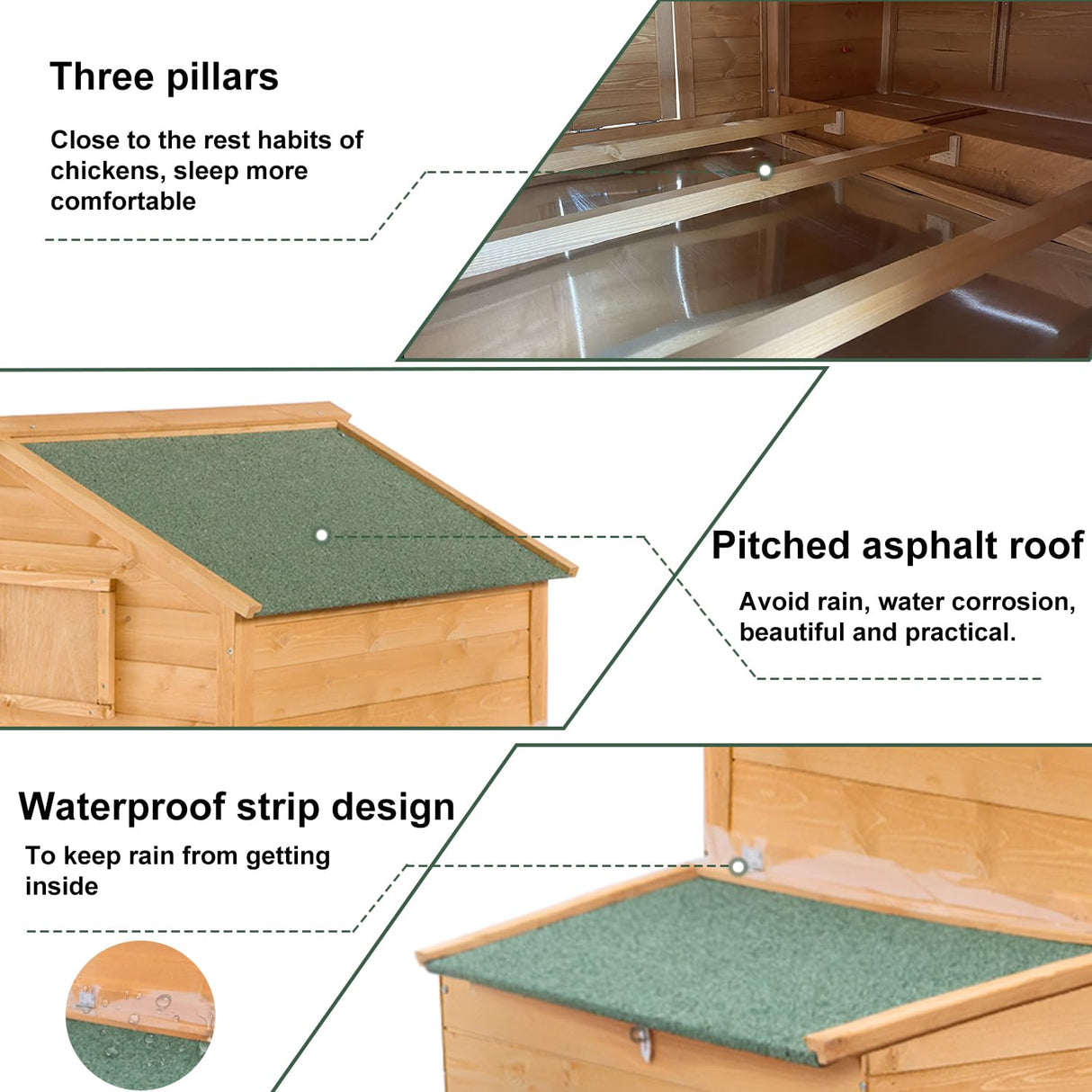 Large Chicken Coop with Wheels,Mobile Hen House for 6-8 Chicken,Portable Chicken House with Nesting Box,Wooden Poultry Cage,Waterproof Rabbit Cage,Duck Coop ECOLINEAR