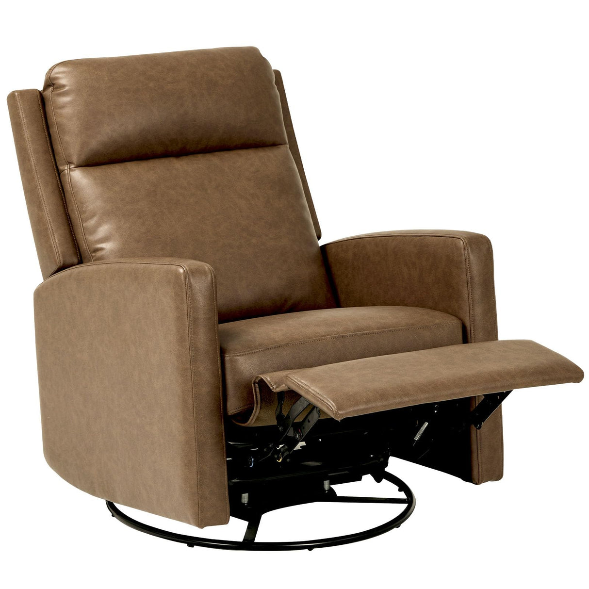 COLAMY Recliner Chair, PU Leather 360° Swivel Rocker Recliner, Nursery Glider Recliner with Ergonomic High Backrest and Upholstered Deep Seat for Living Room, Bedroom, Color Brown COLAMY