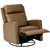 COLAMY Recliner Chair, PU Leather 360° Swivel Rocker Recliner, Nursery Glider Recliner with Ergonomic High Backrest and Upholstered Deep Seat for Living Room, Bedroom, Color Brown COLAMY