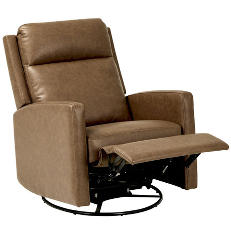 COLAMY Recliner Chair, PU Leather 360° Swivel Rocker Recliner, Nursery Glider Recliner with Ergonomic High Backrest and Upholstered Deep Seat for Living Room, Bedroom, Color Brown COLAMY