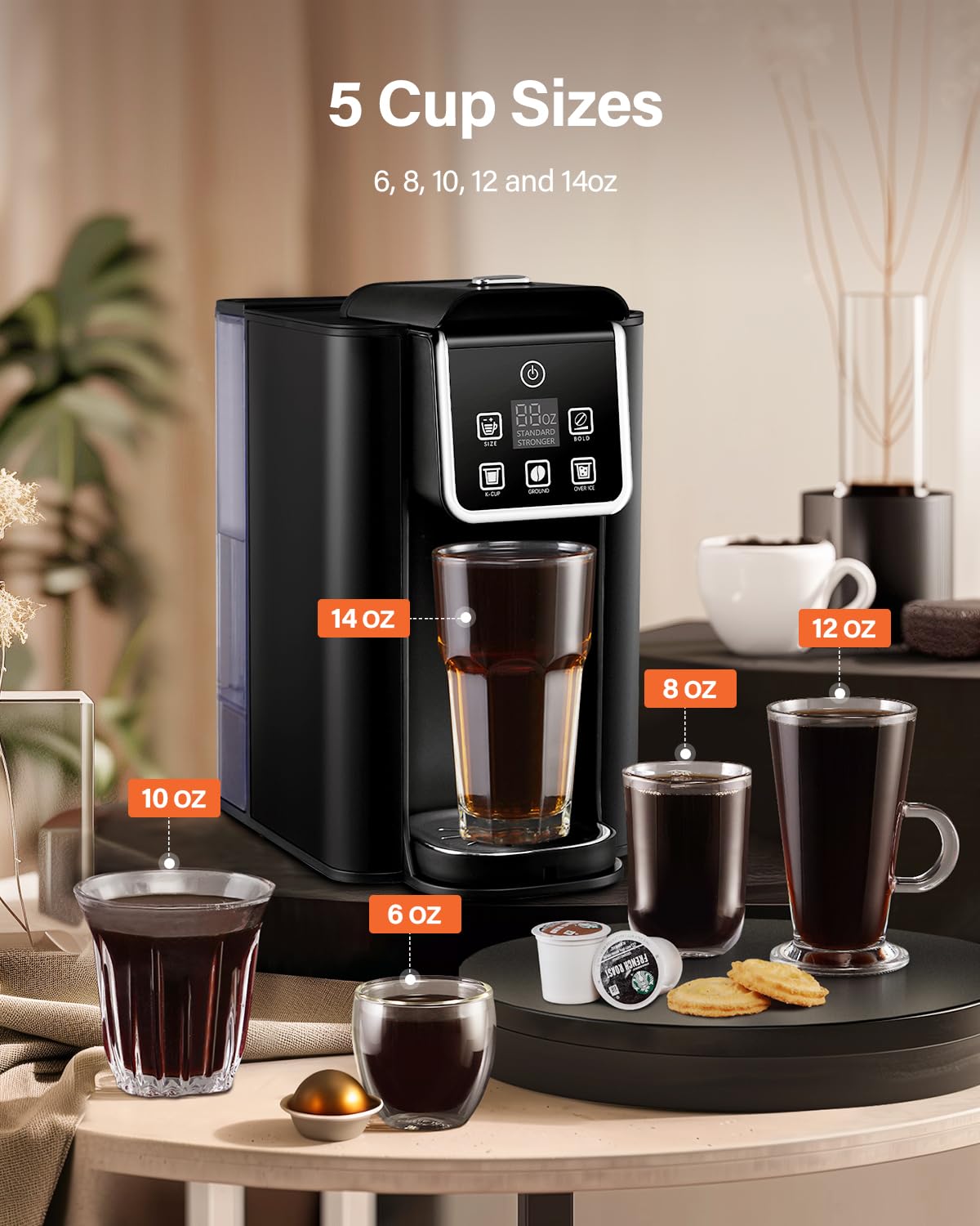 SHARDOR Single Serve Coffee Maker 2.0, Hot and Iced Coffee Machine for K Cup Pods & Ground Coffee, 6 to 14 oz Brew Sizes, 50 oz Removable Water Tank, Bold Brew Setting, Stainless Steel, Black SHARDOR