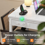 ODK 24x24 Inch Bar Table with Power Outlets & Storage, Modern Counter Height Pub Table with Sturdy Legs for Kitchen & Dining, High Top Console Indoor Table, White ODK