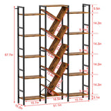 Cutogxon Triple 5 Tier Bookshelf, Large Bookcase Industrial Bookshelf with 19 Open Display Shelf, Wooden Wide Tall Tree Bookshelf for Living Room Home Office, Rustic Brown Cutogxon