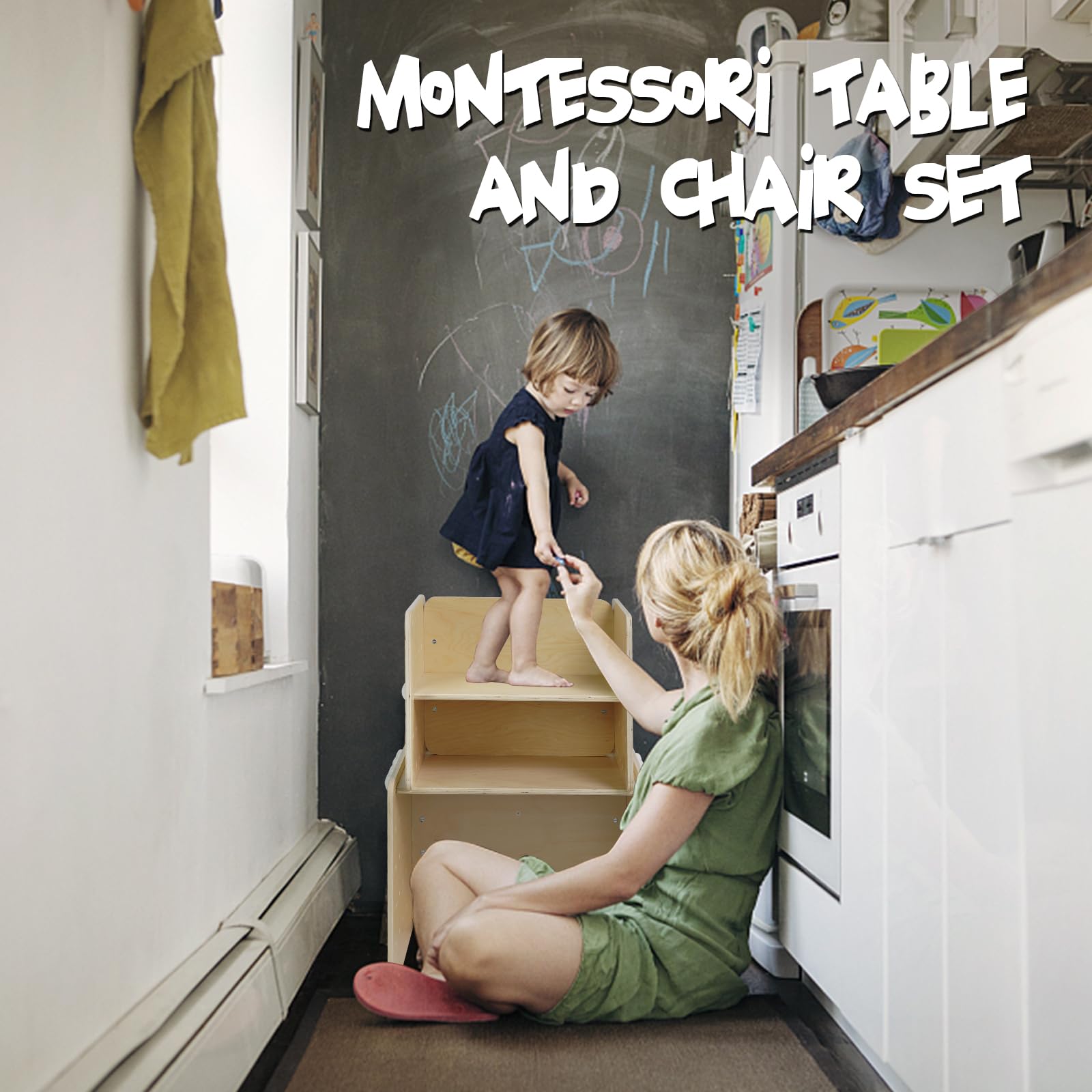 Montessori Height-Adjustable Weaning Table and Chair Set for Toddlers by WOOD CITY - WoodArtSupply