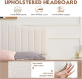 VECELO Full Size Upholstered Platform Bed Frame with Adjustable Teddy Fabric Headboard, Strong Wood Slats, 7.9" Under-Bed Storage, Noise-Free, No Box Spring Needed - Beige VECELO