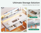 AODK Electric Standing Desk with Drawers, 47 Inch Height Adjustable Small Desk with Power Outlets & LED Lights, Sit Stand Table with Monitor Stand for Home, Office, Workstation, White AODK