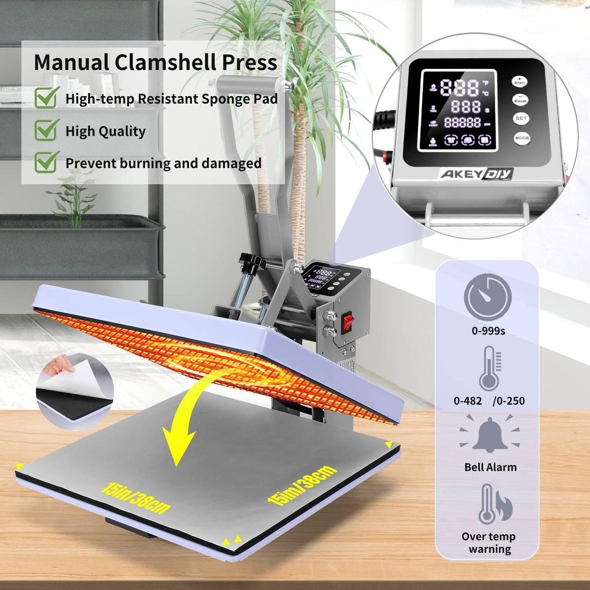 AKEYDIY 15x15 Heat Press, Digital Shirt Press Heat Up Fast & Even, Pro Pull Out Heat Press Lower Platen Slide Out Heat Transfer Sublimation Heat Press Machine for Tshirts, Pillow, Pad, Bag, Purple AKEYDIY