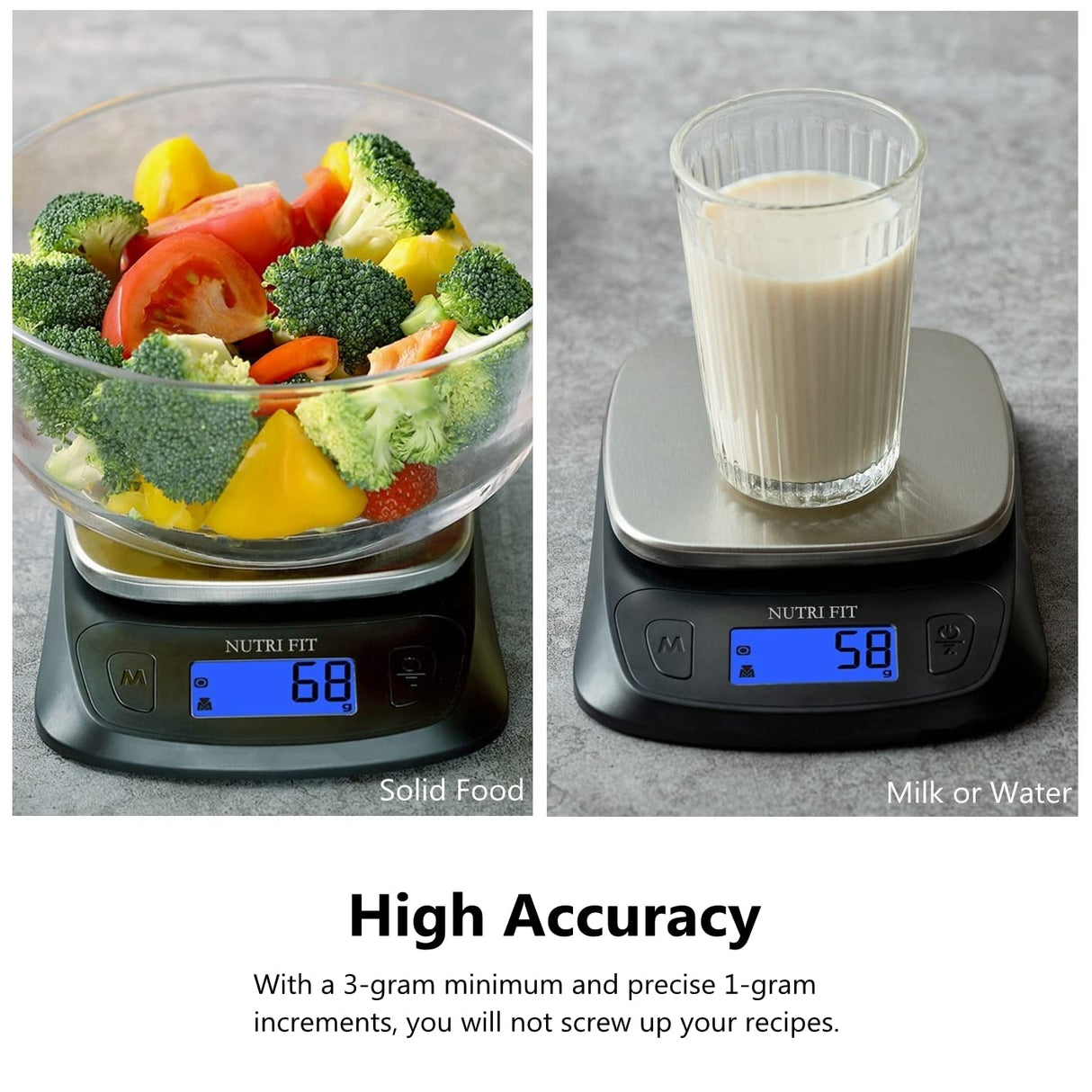 NUTRI FIT Ultra Slim Kitchen Scale Digital Food Weight Scale for Baking Cooking in Grams and Ounces Tare & Backlit LCD Display 11lb 5kg Capacity- Black/Stainless Steel NUTRI FIT