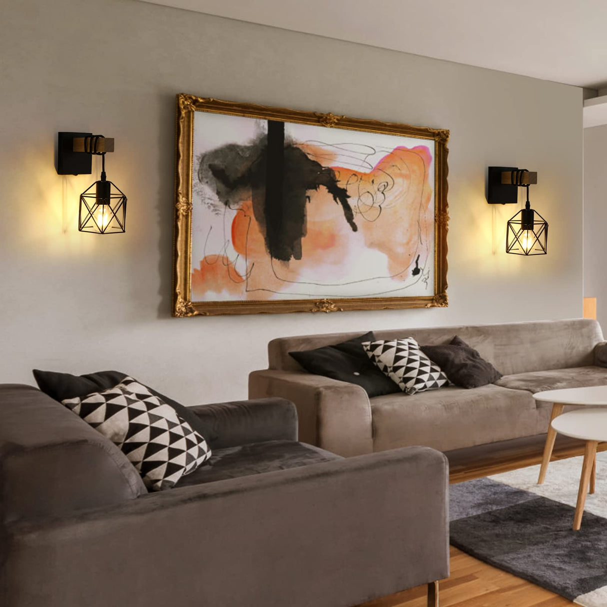 Black Wall Sconce with ON/Off Switch Pack of 2, Dimmable Cage Wall Mount Light Fixture Industrial Farmhouse Lighting, LG9939389 Lightess