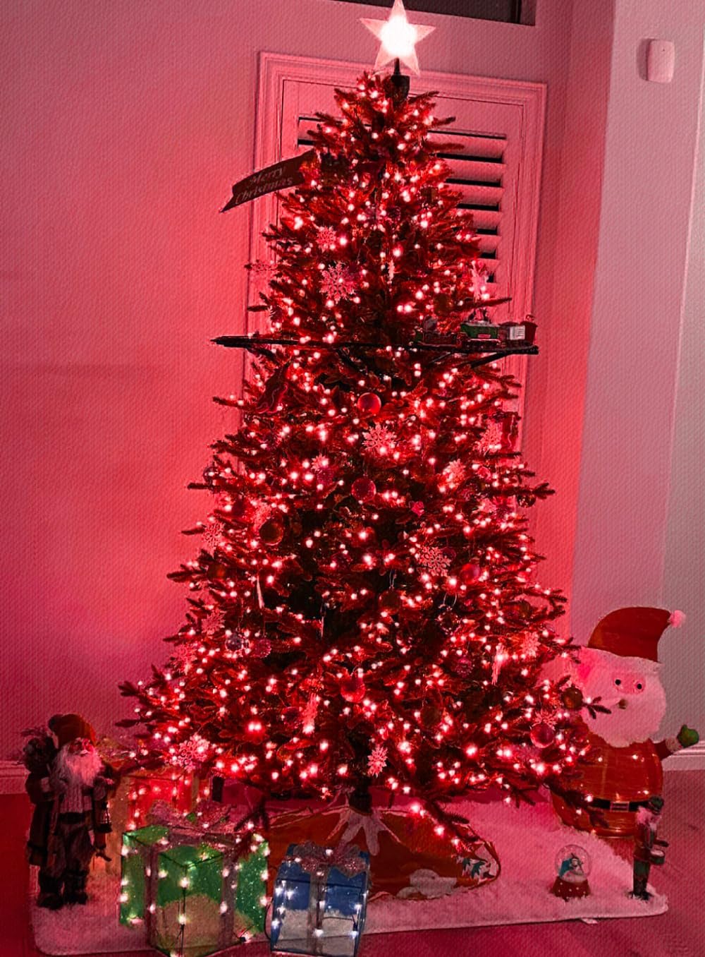 YEGUO Red Christmas Lights Outdoor, 165ft 500 LED String Lights Indoor, Green Wire Twinkle Tree Lights Plug in YEGUO