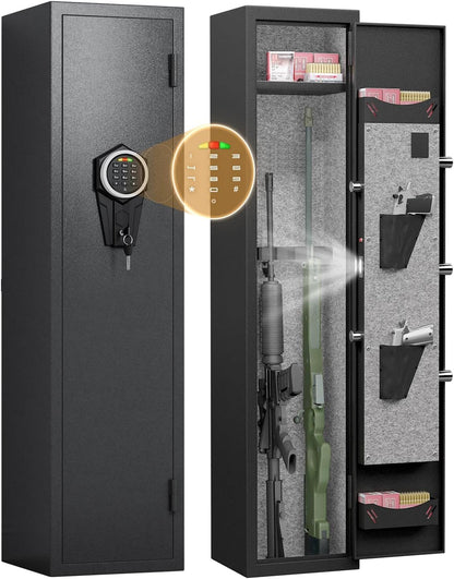 【𝟐𝟎𝟐5 𝐍𝐄𝐖】 2 Rifle Gun Safe, Digital Keypad Large Long Gun Safe for Home Rifle and Shotguns, Quick Access Gun Cabinets with LED Light, Gun Safe with Adjustable Gun Rack and Removable Shelf