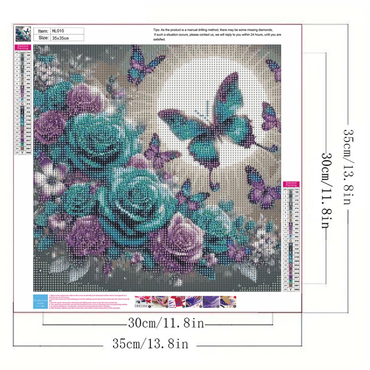 Rose Butterfly Diamond Art Kits for Adults, 5D Full Drill Diamond Dots Paintings for Beginners, DIY Round Paint with Diamonds Pictures Gem Art Crafts Kits for Home Wall Decor 13.8 X 13.8inch GEMFAMILY
