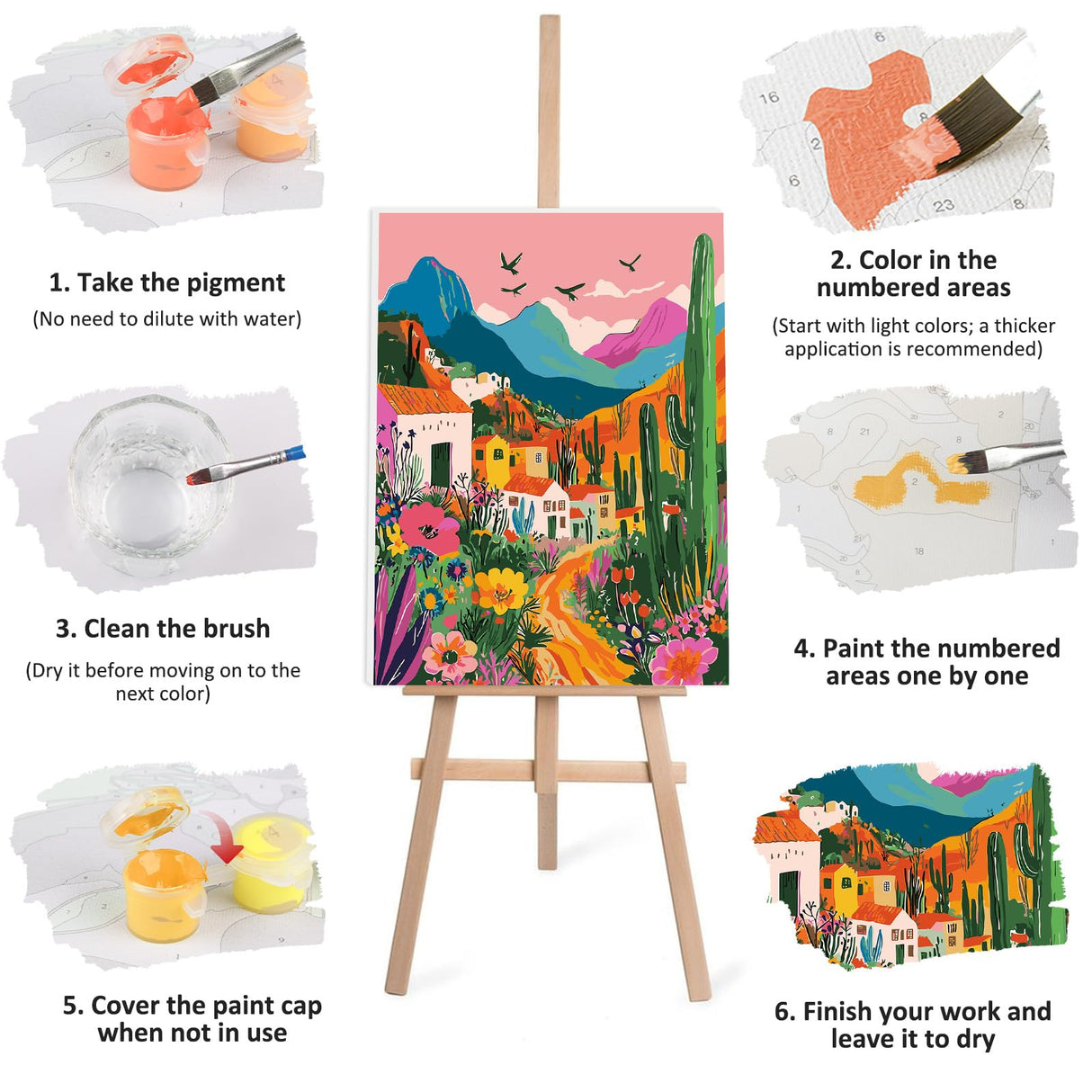 Lxmsja Mountains Landscape Paint by Numbers Kit for Adults, Cacti Acrylic Paint by Numbers for Adults Beginner, DIY Craft Supplies Oil Painting Kits for Home Wall Decor 12x16 inch (Framed) Lxmsja