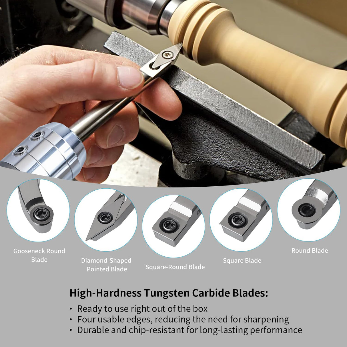 RUITOOL Carbide Wood Lathe Turning Tools Set with Bowl Sander, Including Swan Neck Hollower, Rougher, Finisher, Detailer, 1" & 2" Mandrels, Sandpapers and Aluminum Alloy Handles for Woodturning RUITOOL