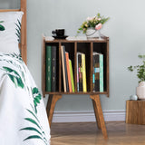 LELELINKY Record Player Stand,Vinyl Record Storage Table with 4 Cabinet Up to 100 Albums,Mid-Century Turntable Stand with Wood Legs,Brown Vinyl Holder Display Shelf for Bedroom Living Room (Patented) LELELINKY