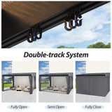 QZEN 10' x 13' Hardtop Lean to Gazebo, Wall Mounted Gazebo with Sloping Polycarbonate Roof and Netting & Curtain, Aluminum Frame Gazebo for Garden, Lawn, Backyard Deck (10’x13’) QZEN