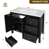 YITAHOME 36" Bathroom Vanity with Sink Set, Vintage Bathroom Cabinet Vanity with Resin Basin, Extra Large Storage with 2 Soft-Closing Doors & 3 Drawers, Black YITAHOME
