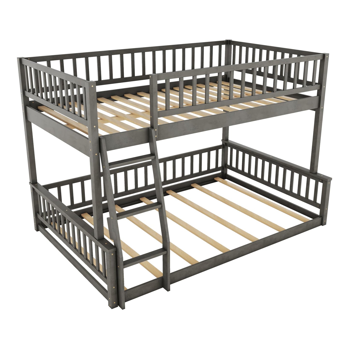 KLMM Gray Full XL Over Queen Bunk Bed with Ladder and Guardrails for Ultimate Space-Saving Style - WoodArtSupply