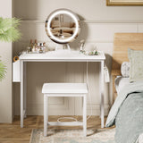 KAI-ROAD Makeup Vanity Desk with Mirror and Lights - Small White Vanity Table with Chair, Power Outlet, Modern Make Up Vanitys Desks Set, Dressing Table for Girls Bedroom KAI-ROAD