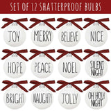 Christmas Ornaments - Set of 12 Shatterproof White Bulbs Adorned with Buffalo Plaid Bows - Rustic Farmhouse Christmas Tree Decorations for Xmas Tree Decor ORIENTAL CHERRY