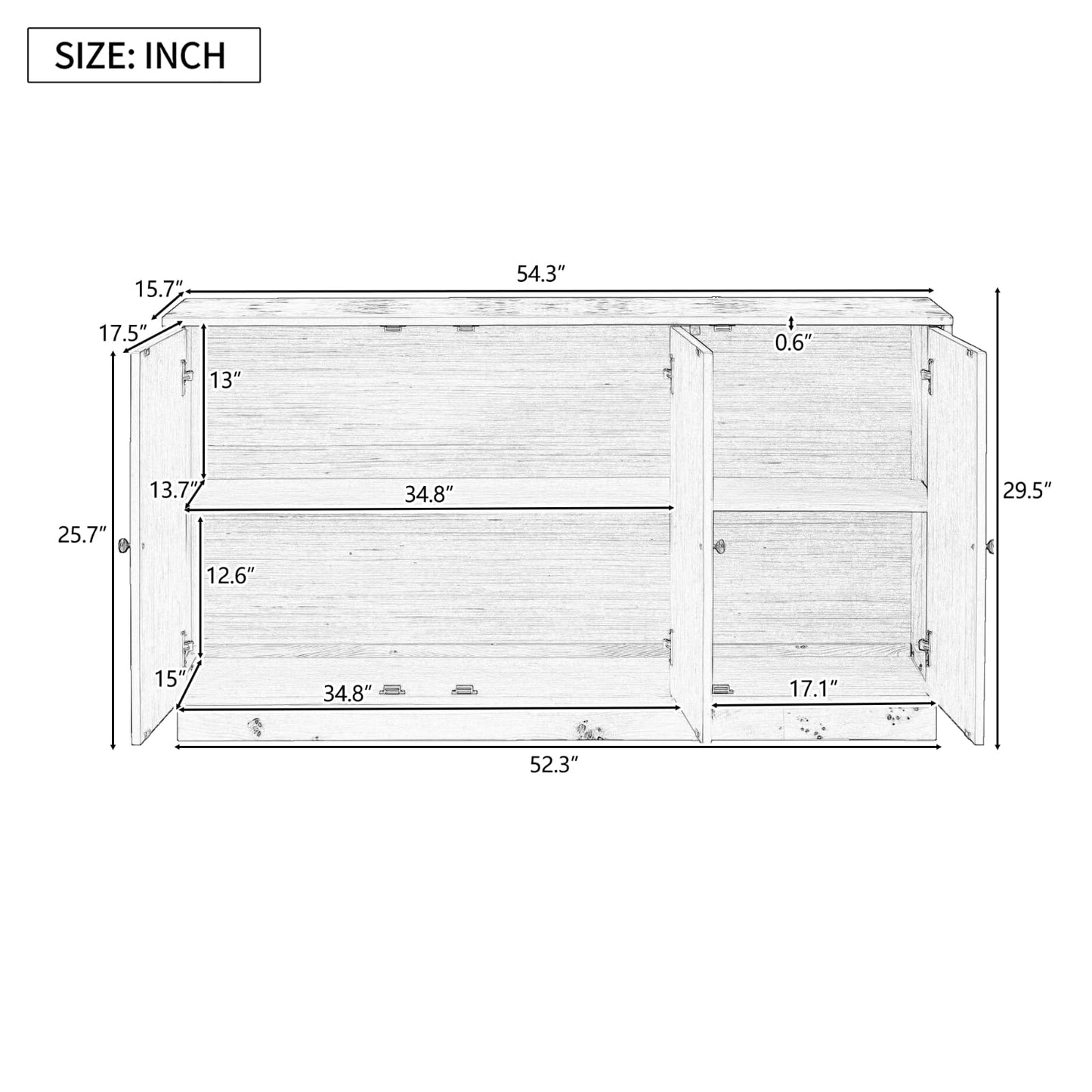 WILSHINE Buffet Sideboard with Storage Accent Cabinet, Wooden Credenzas Entryway Table with 3 Doors for Kitchen Living Room, Burly Wood Color, 54"