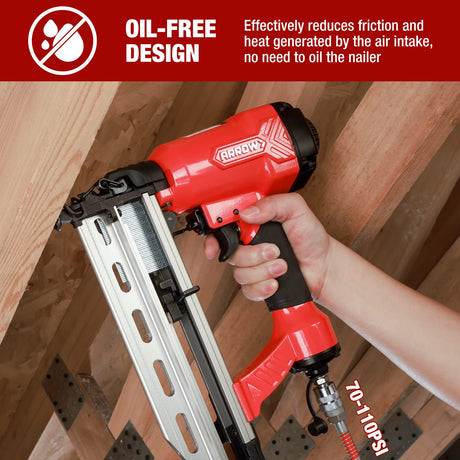 Arrow Pneumatic 16 Gauge Finish Nailer with 1000 Pcs Nails, 16 GA Professional Straight Nail Gun Kit, Oil-free Design, Depth Adjustable, Dryfire-lockout, Fits 1-1/4-Inch to 2-1/2-Inch Finish Nails Arrow