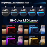 oneinmil Nightstand Set of 2, LED Nightstand with One Cabinet, Bedside Table with LED Lights, Modern End Side Table for Bedroom, Black oneinmil