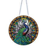 LYENYI 5D Peacock Diamond Painting Kits Hanging Pendants Wall Art Colored Imitation Glass Art Point Drill Crystal Diamond Arts Window Pendants Home Garden Wall Door Birthday Festival Gifts LYENYI