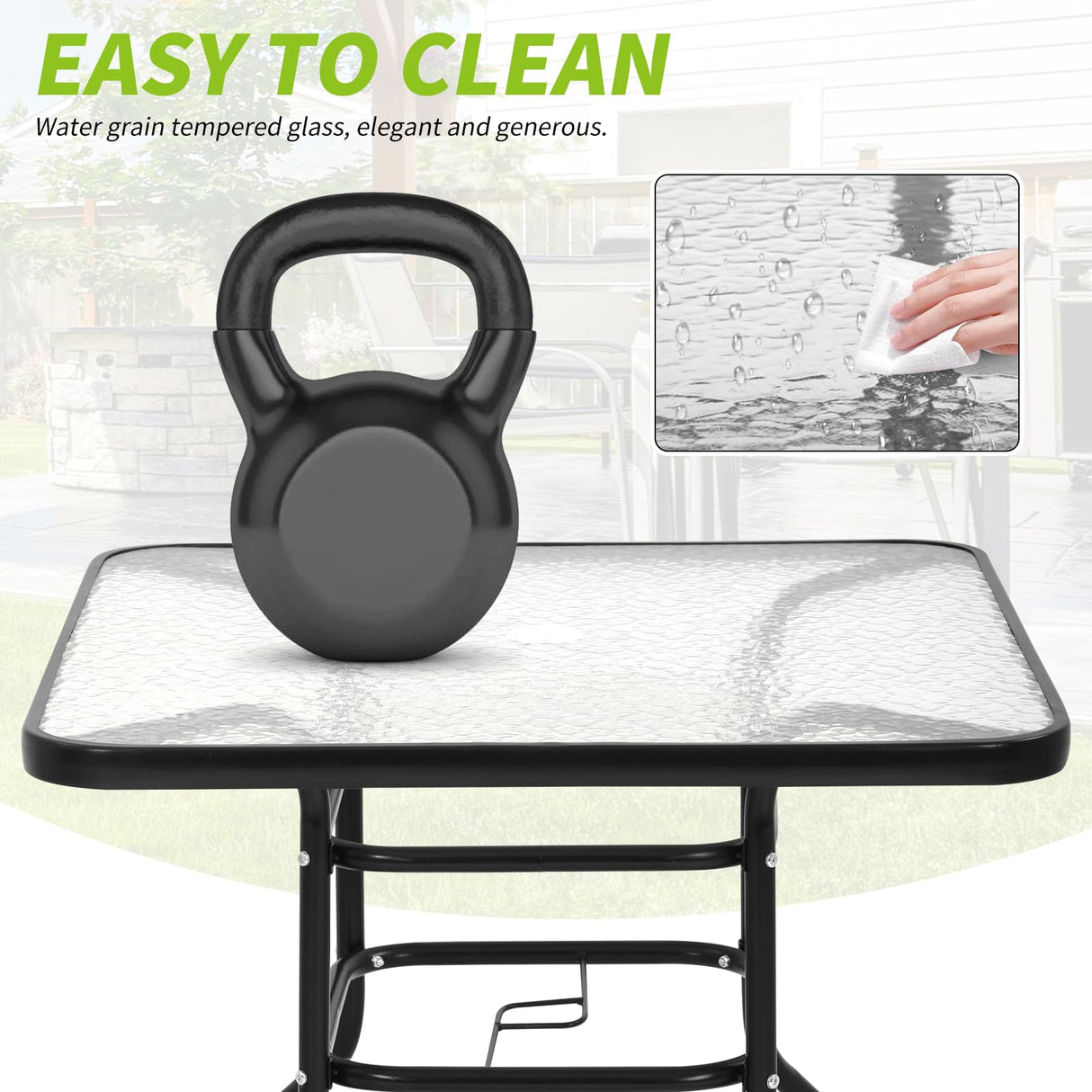 RROCOSIA 32 Inch Outdoor Bistro Table, Square Patio Table Tempered Glass Bistro Dining Set with Umbrella Hole for Garden, Balcony, Yard, Bars & Restaurant RROCOSIA