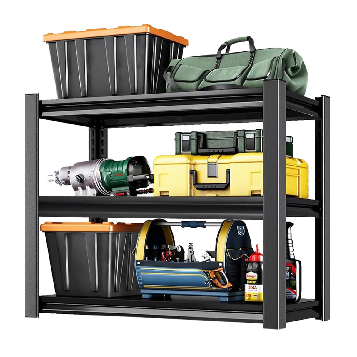 Jarbalai Black 3-Tier Heavy Duty Steel Shelving Unit, 1000 LBS Capacity Garage Shelving, Adjustable Storage Rack, 31.5" L x15.75 W x31.5 H, Industrial Shelves for Garage, Workshop, Home Organization Jarbalai