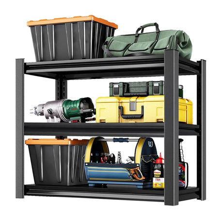 Jarbalai Black 3-Tier Heavy Duty Steel Shelving Unit, 1000 LBS Capacity Garage Shelving, Adjustable Storage Rack, 31.5" L x15.75 W x31.5 H, Industrial Shelves for Garage, Workshop, Home Organization Jarbalai